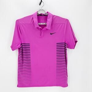 Nike Golf Polo Shirt Mens Pink Striped Dri Fit Standard Fit Collared | Size XL
